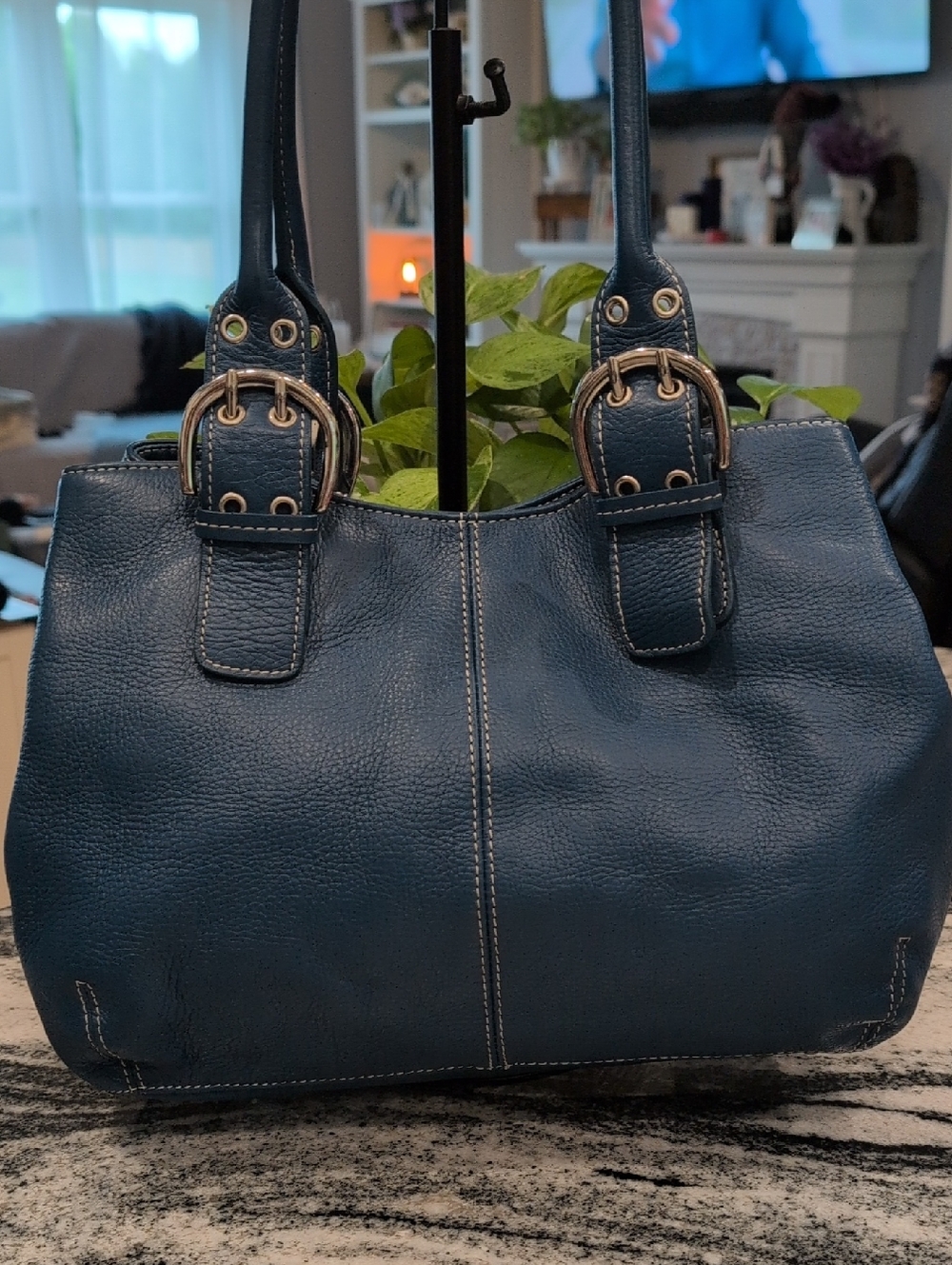 Tignanello Perfect 10 Blue Leather Shoulder Bag - Y2K